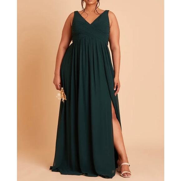 BIRDY GREY Laurie Chiffon Maxi Bridesmaid Dress Emerald Green Large L - Picture 1 of 12